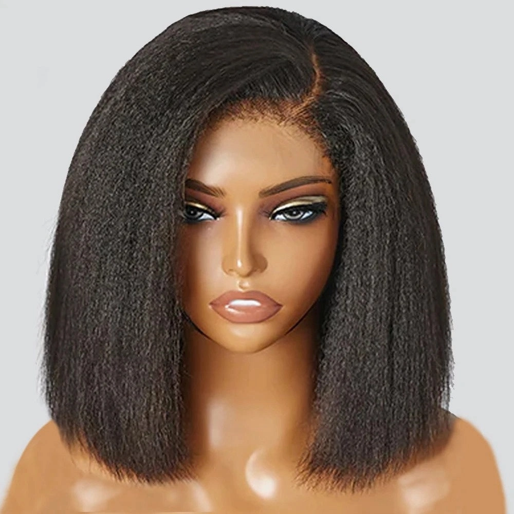 13x6 3D FULL FRONTAL Skin Melt Lace Preplucked Human Hair Lace Front Kinky Bob Wig