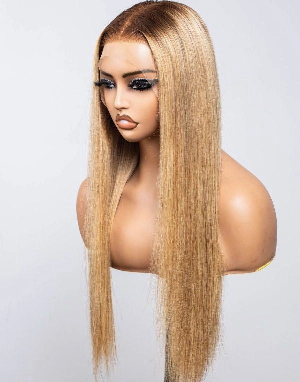 13x6 Skin Melt Lace Delicate Hairline Ombre Brown/Blonde Human Hair Lace Front Wig