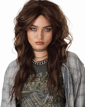 90s Grunge Rocker Long Brown Wig