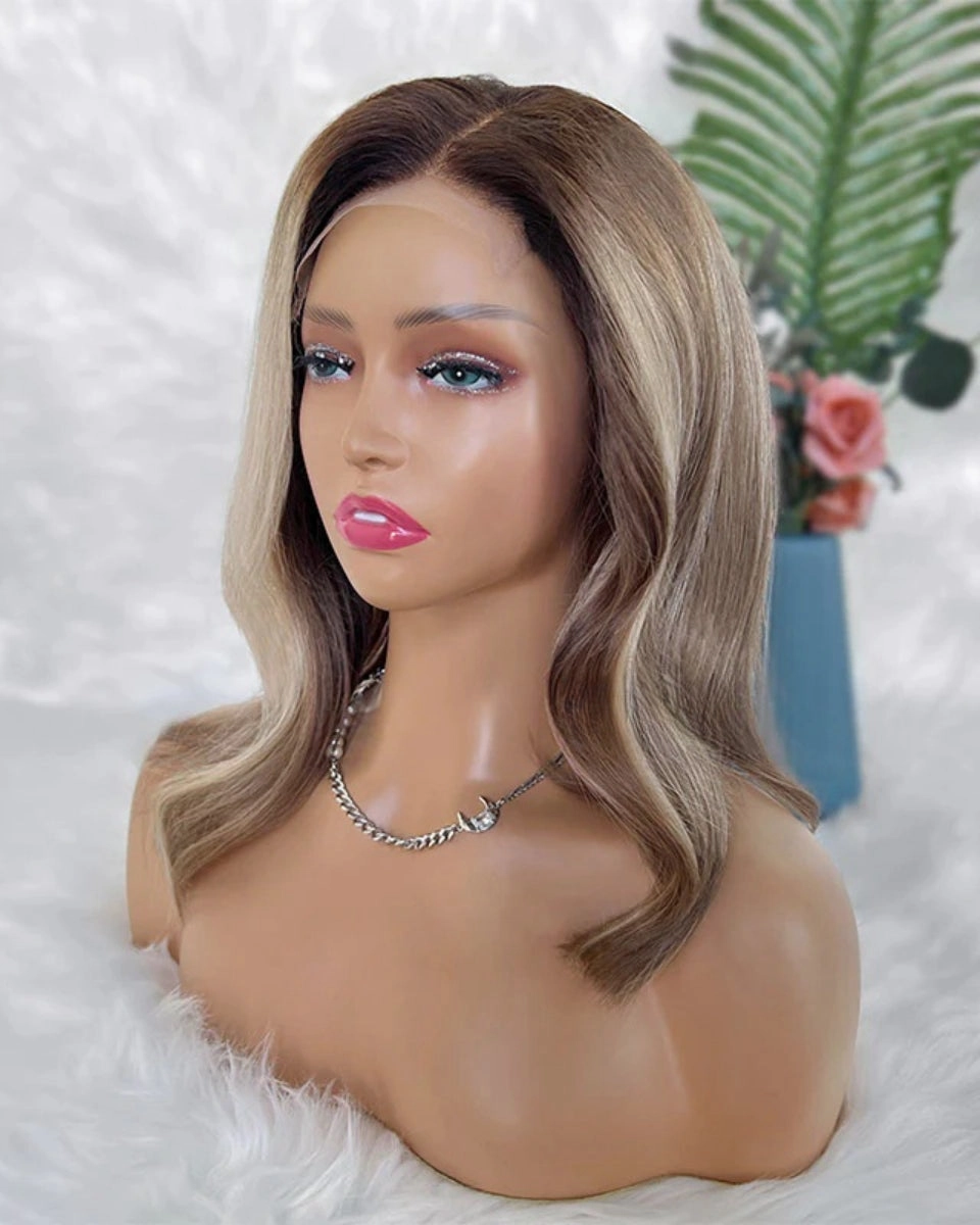 [SalonLux] 13x4 HD Lace Balayage Wavy Bob Preplucked Human Hair Lace Front Wig
