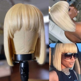 Alan| 13x4 Preplucked 613 Blonde Human Hair BOB Lace Wig With Bang| Silky Straight