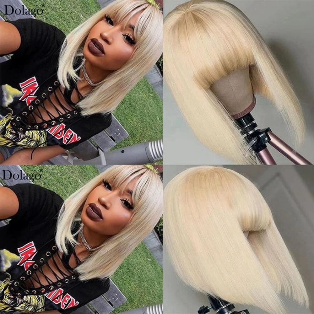 Alan| 13x4 Preplucked 613 Blonde Human Hair BOB Lace Wig With Bang| Silky Straight