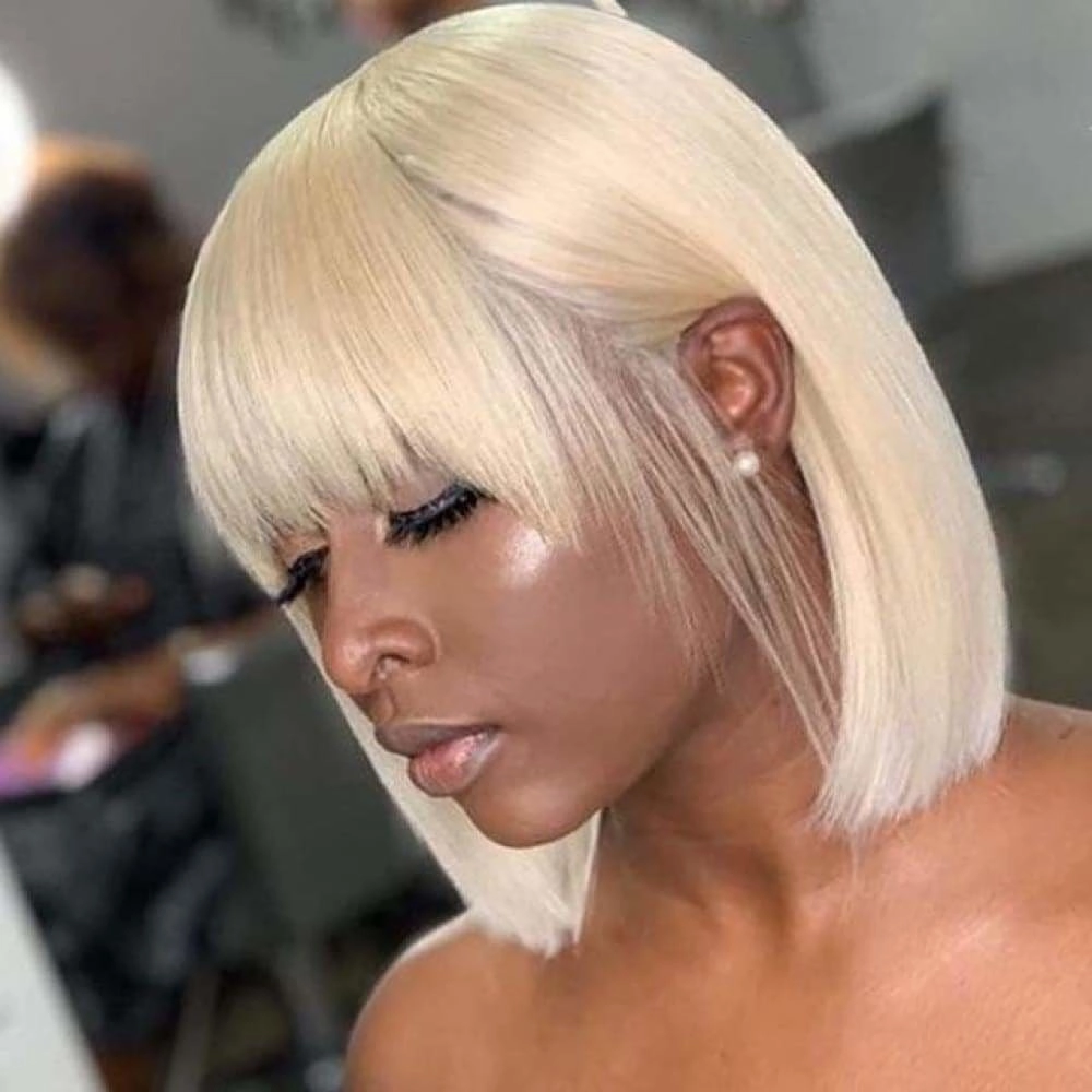 Alan| 13x4 Preplucked 613 Blonde Human Hair BOB Lace Wig With Bang| Silky Straight