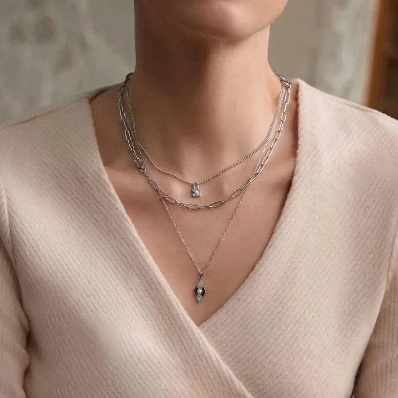 Ania Haie Silver Pearl Padlock Necklace N054-02H Ania Haie Jewellery