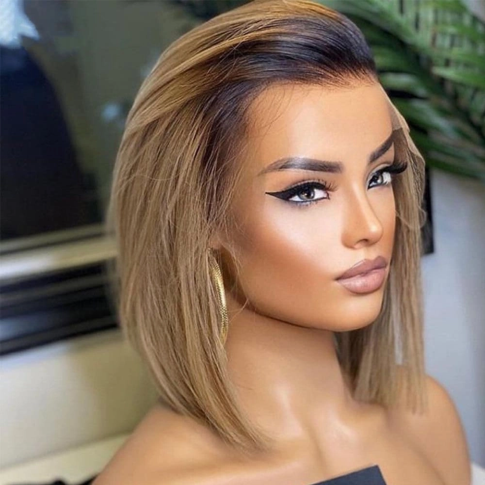 Aniyah | Ombre Honey Blonde Preplucked Human Hair Bob Lace Front Wig