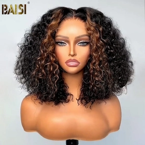 BAISI Fashion Highlight Honey Blonde Curly BoB Wig