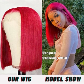 BAISI MODEL SHOW, Click to Get Same Wig ( Red Color 4x4 Closure Bob )