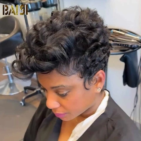 BAISI Natural Black Quick Wave BoB Wig