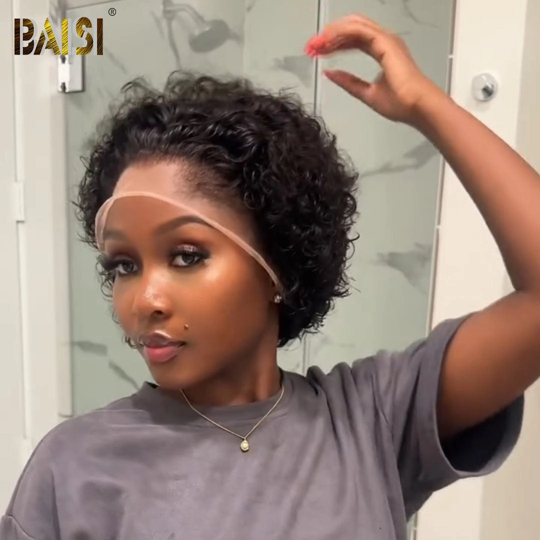 BAISI Natural Black Short Water Wave BOB Wig