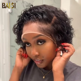 BAISI Natural Black Short Water Wave BOB Wig