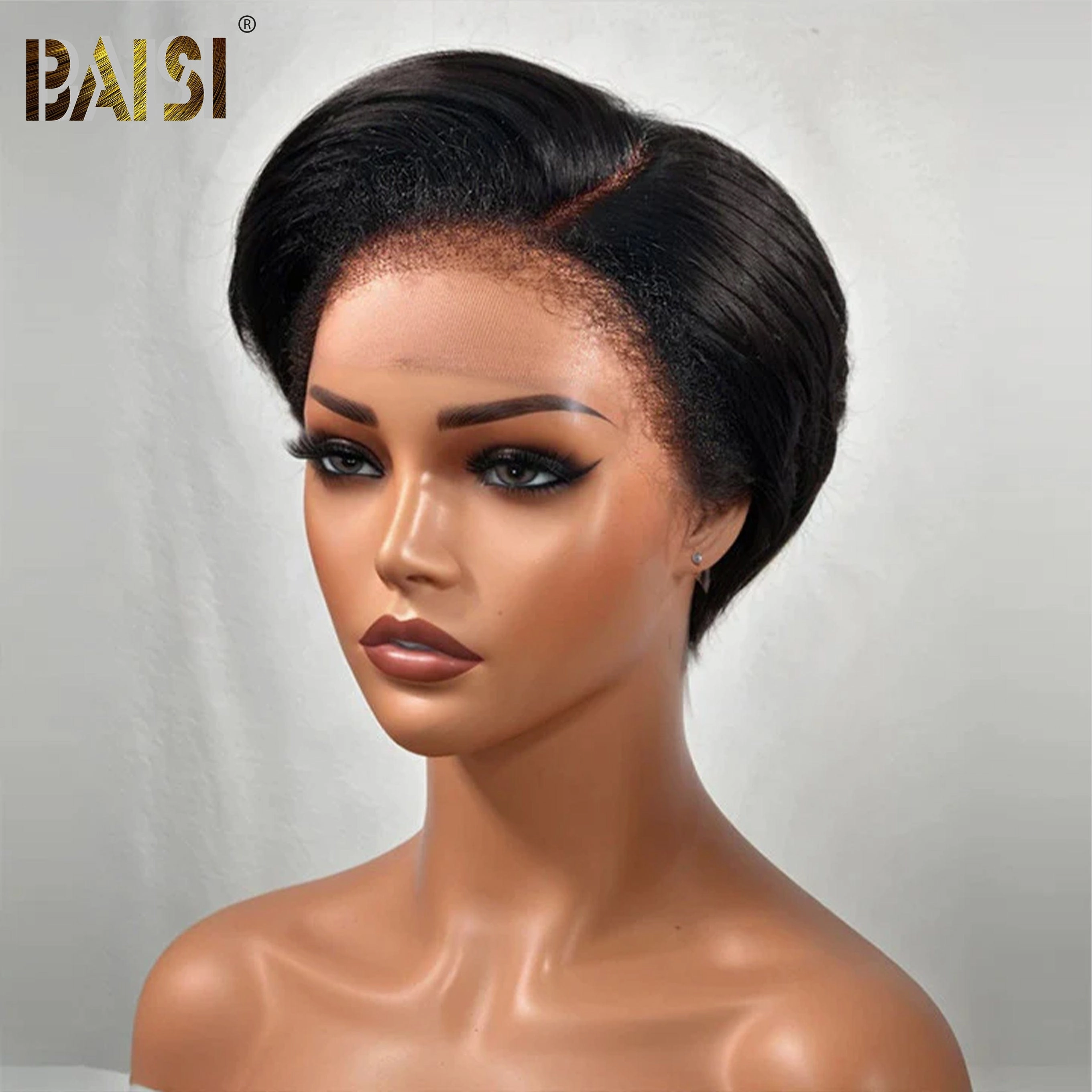 BAISI Natural Black Withh 4CHairline Short Cut Wig