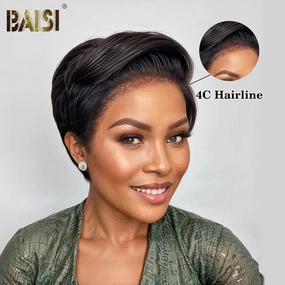 BAISI Natural Black Withh 4CHairline Short Cut Wig