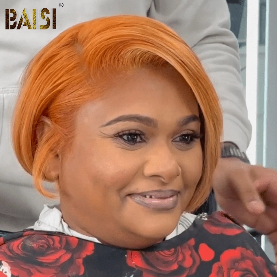 BAISI Orange With Highlight Short BOB Wig