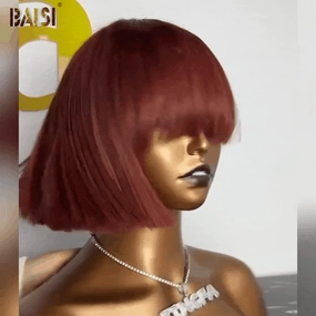 Baisi Reddish Brown Straight Bang BOB Wig