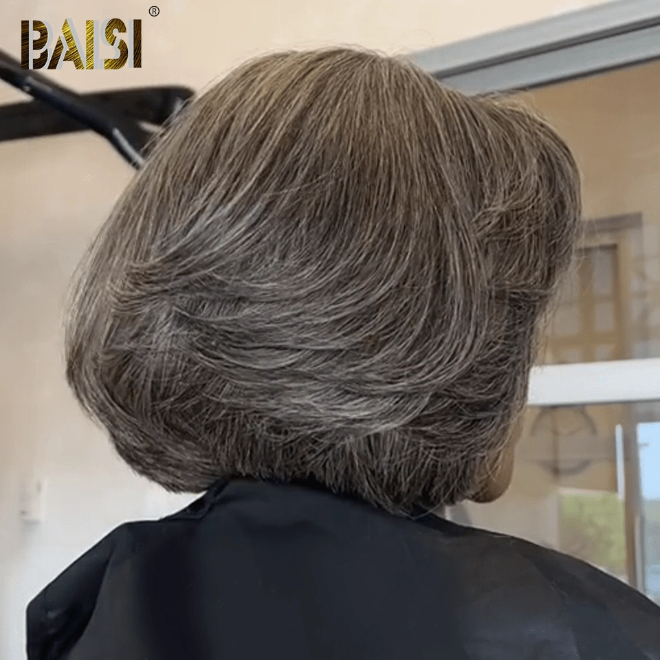BAISI Salt And Pepper Lace BOB  Wig