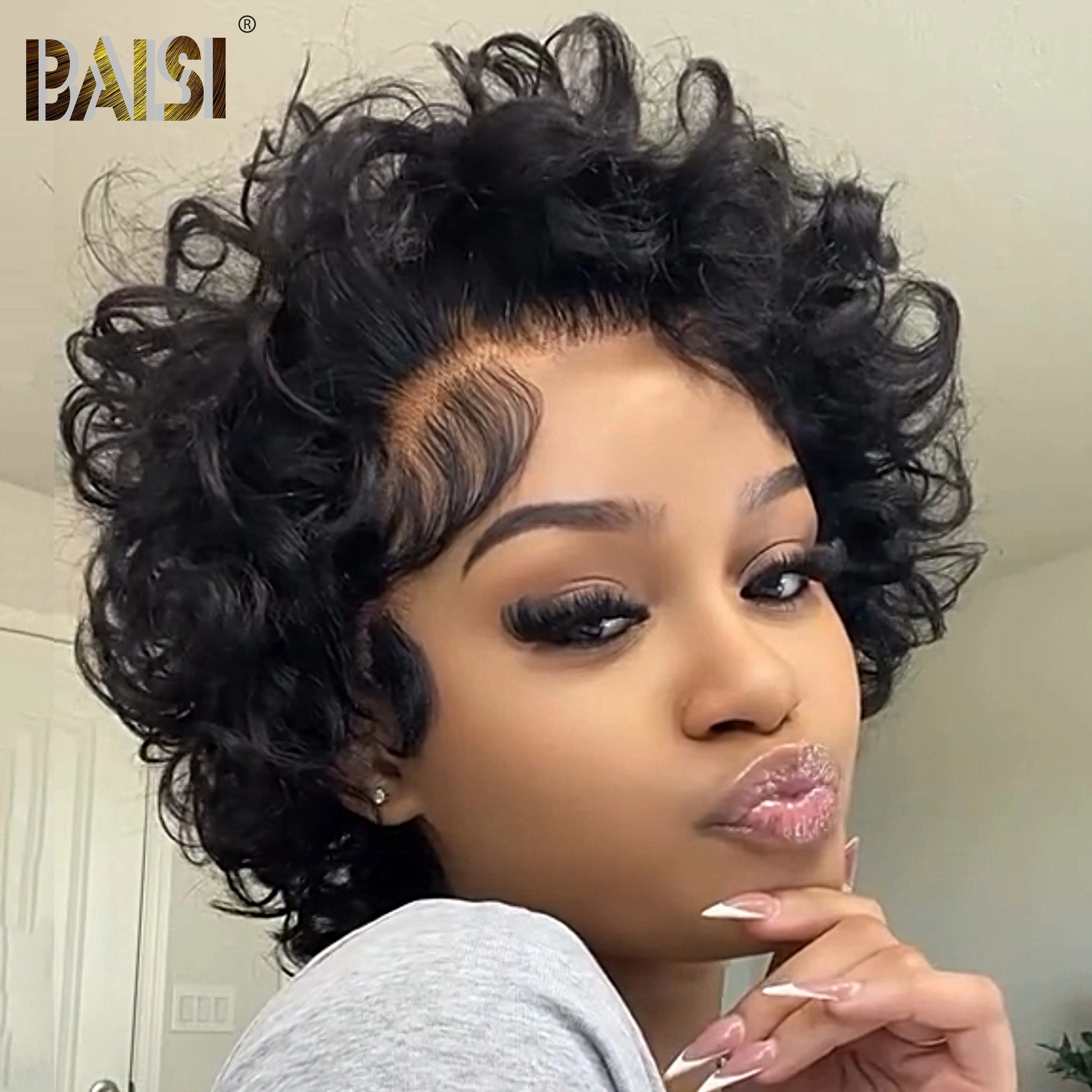 BAISI Sexy Bouncy Curl Lace BOB Wig