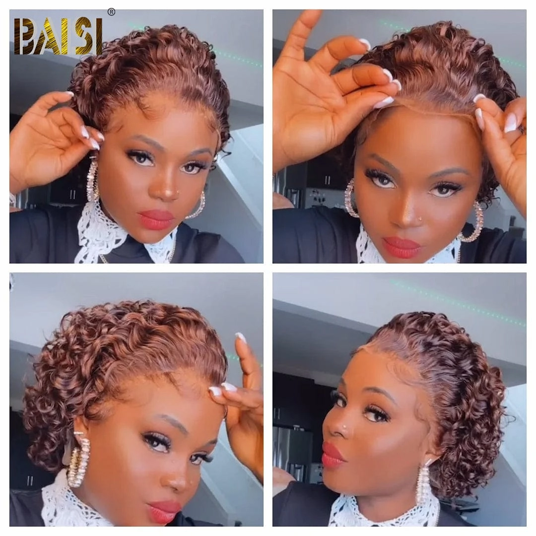BAISI Sexy Brown Short Curly BOB Wig