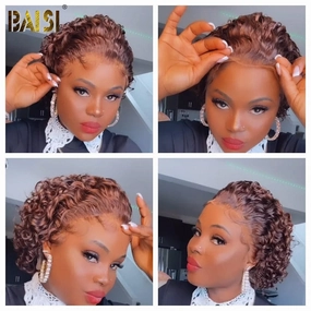 BAISI Sexy Brown Short Curly BOB Wig