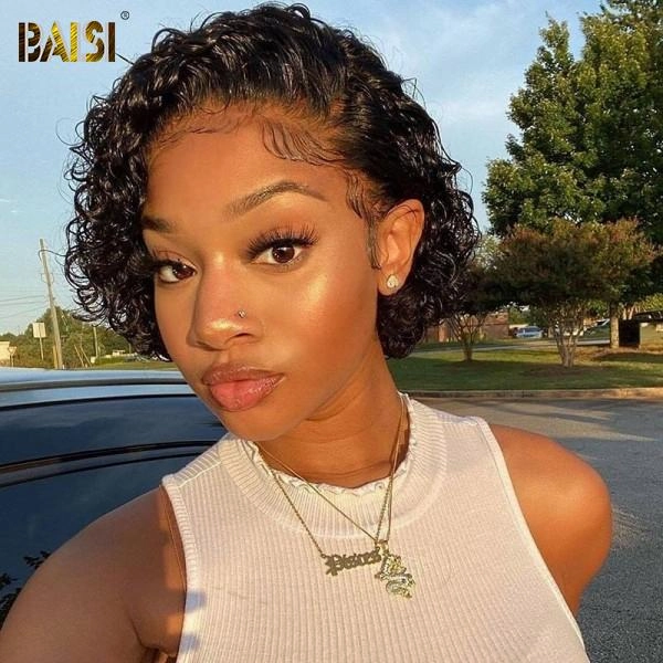 BAISI SLICK BACK SHORT CUT CUTE CURL Pixie Cut Wig