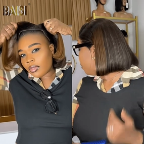 BAISI Straight Side Part With Brown Glueless BOB Wig