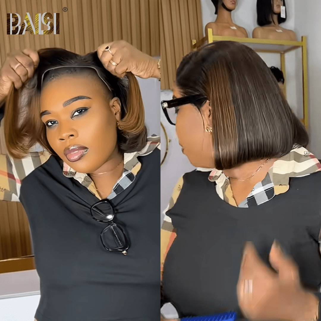 BAISI Straight Side Part With Brown Glueless BOB Wig