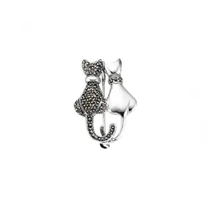 Beginnings Sterling Silver D274 Marc Plain Double Cat Brooch Beginnings Jewellery