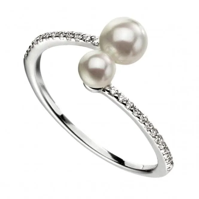 Beginnings  Sterling Silver Double Pearl Micropave Zirconia Shank Ring R3601W Beginnings Jewellery
