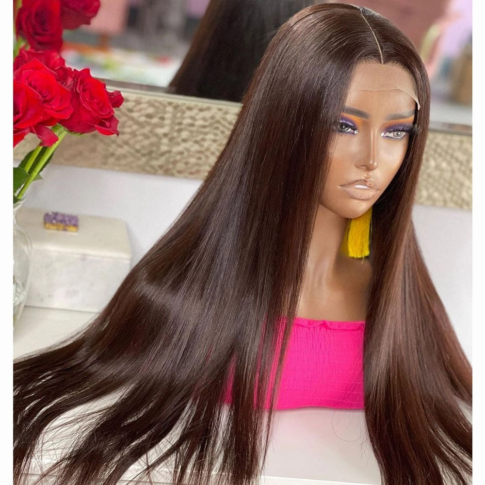 Brown 13x6 Skin Melt Lace Front Silk Straight Human Hair Wig