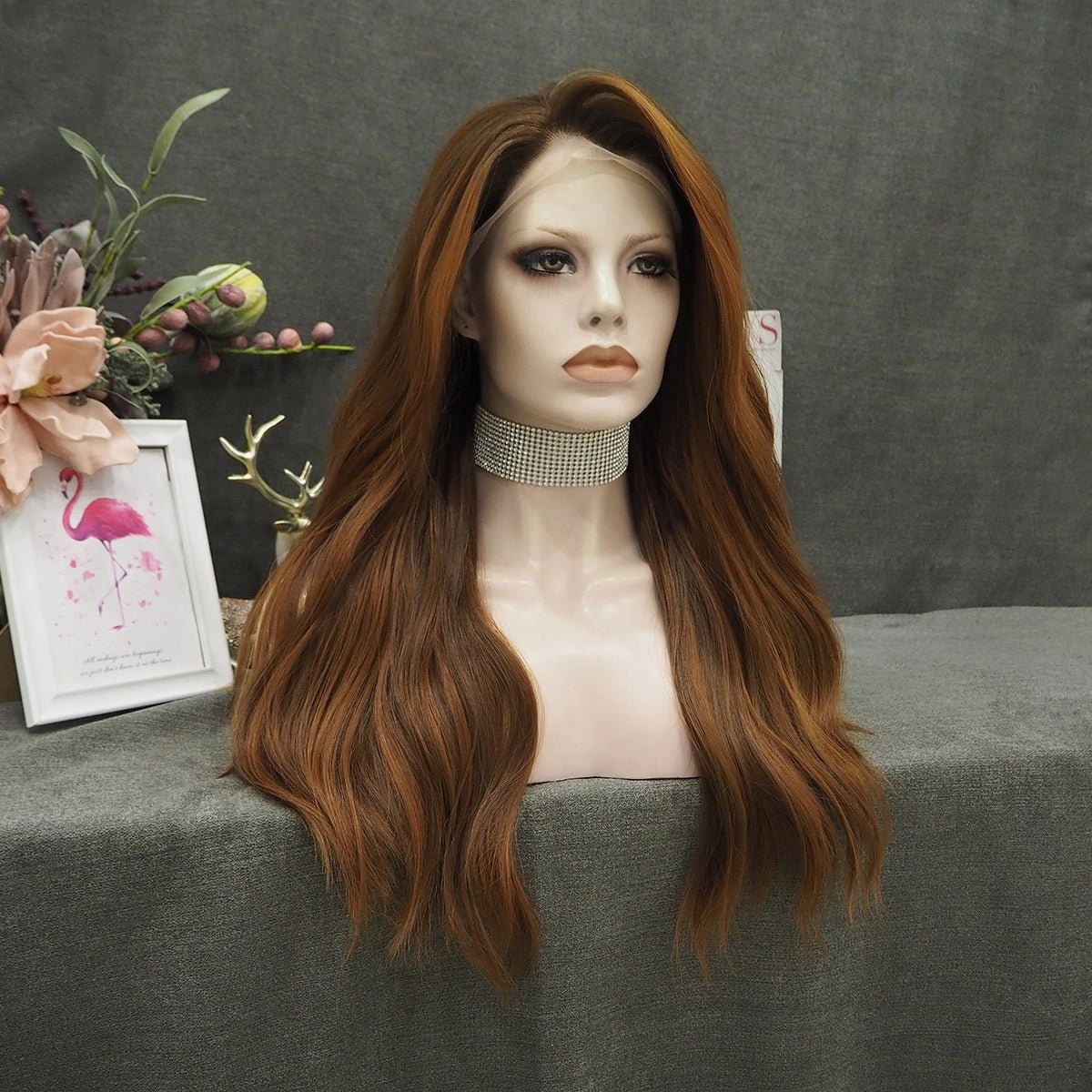 Chestnut Brown Wavy Synthetic Lace Front Wig For Daily Lolking
