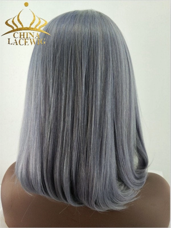 Chinalacewig 13x4 Lace Front Wigs Straight Gray Bob Wig Brazilian Human Hair CF440