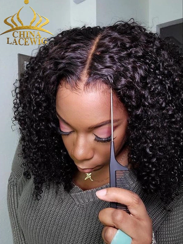 Chinalacewig 5x5 HD Lace Wig Curly Bob Human Virgin Hair CS04