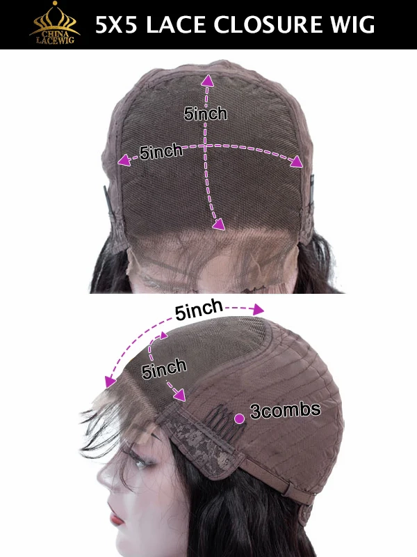 Chinalacewig Custom Wig 100% Human Virgin Hair 5x5 HD Lace Wig Brown Highlight Silk Straight High End Wig Custom03