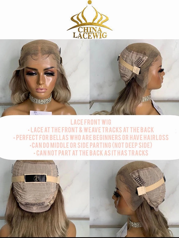 Chinalacewig Custom Wig Lace Frontal 18 inches Bleached Knots Human Virgin Hair C06