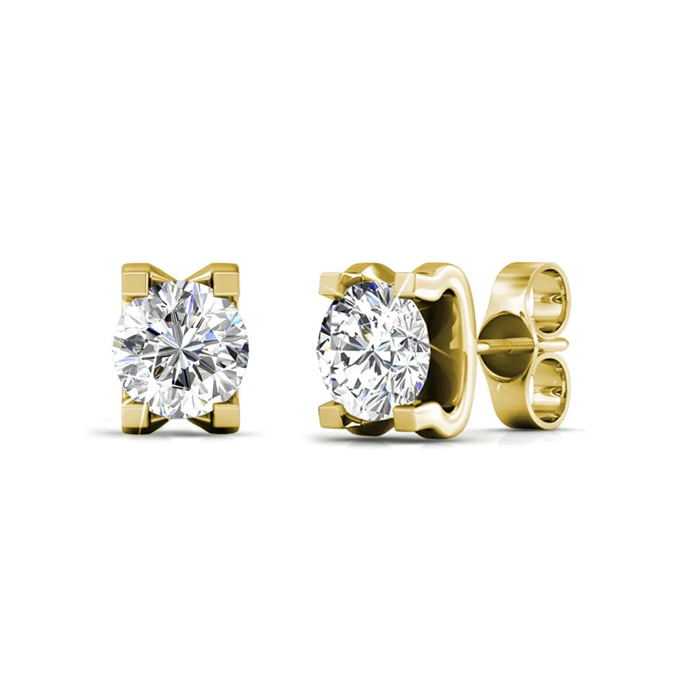 Clara 18k Gold Plated Stud Earrings with Solitaire Round Cut Swarovski Crystal — Final Sale