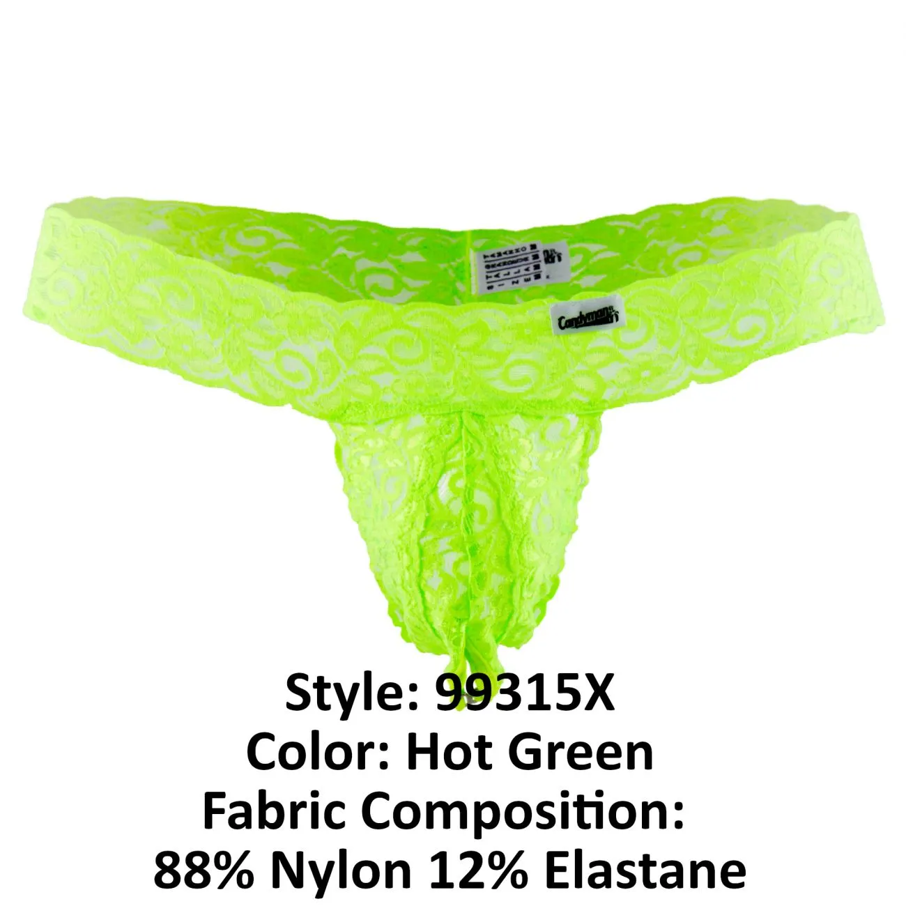 Clothing_Candyman_Mens Underwear CandyMan 99315X Peek a Boo Lace Thongs Color Hot Green