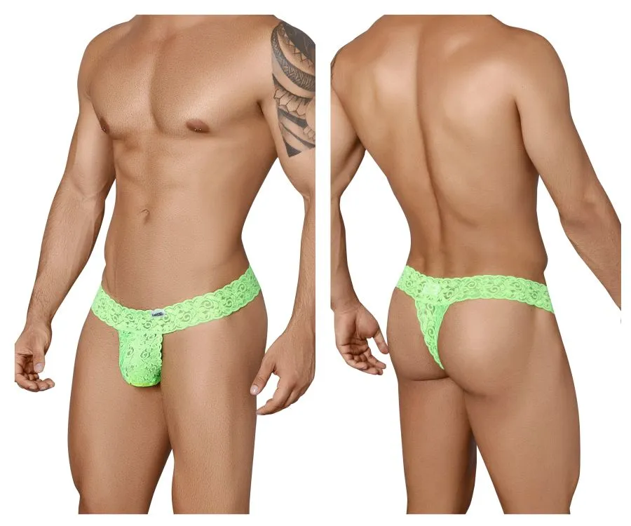Clothing_Candyman_Mens Underwear CandyMan 99315X Peek a Boo Lace Thongs Color Hot Green