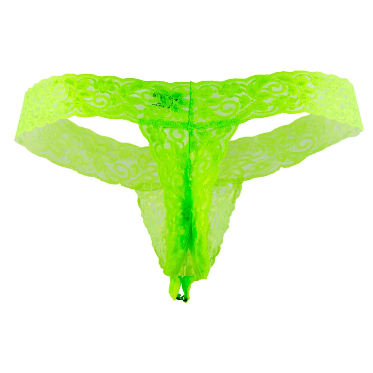 Clothing_Candyman_Mens Underwear CandyMan 99315X Peek a Boo Lace Thongs Color Hot Green