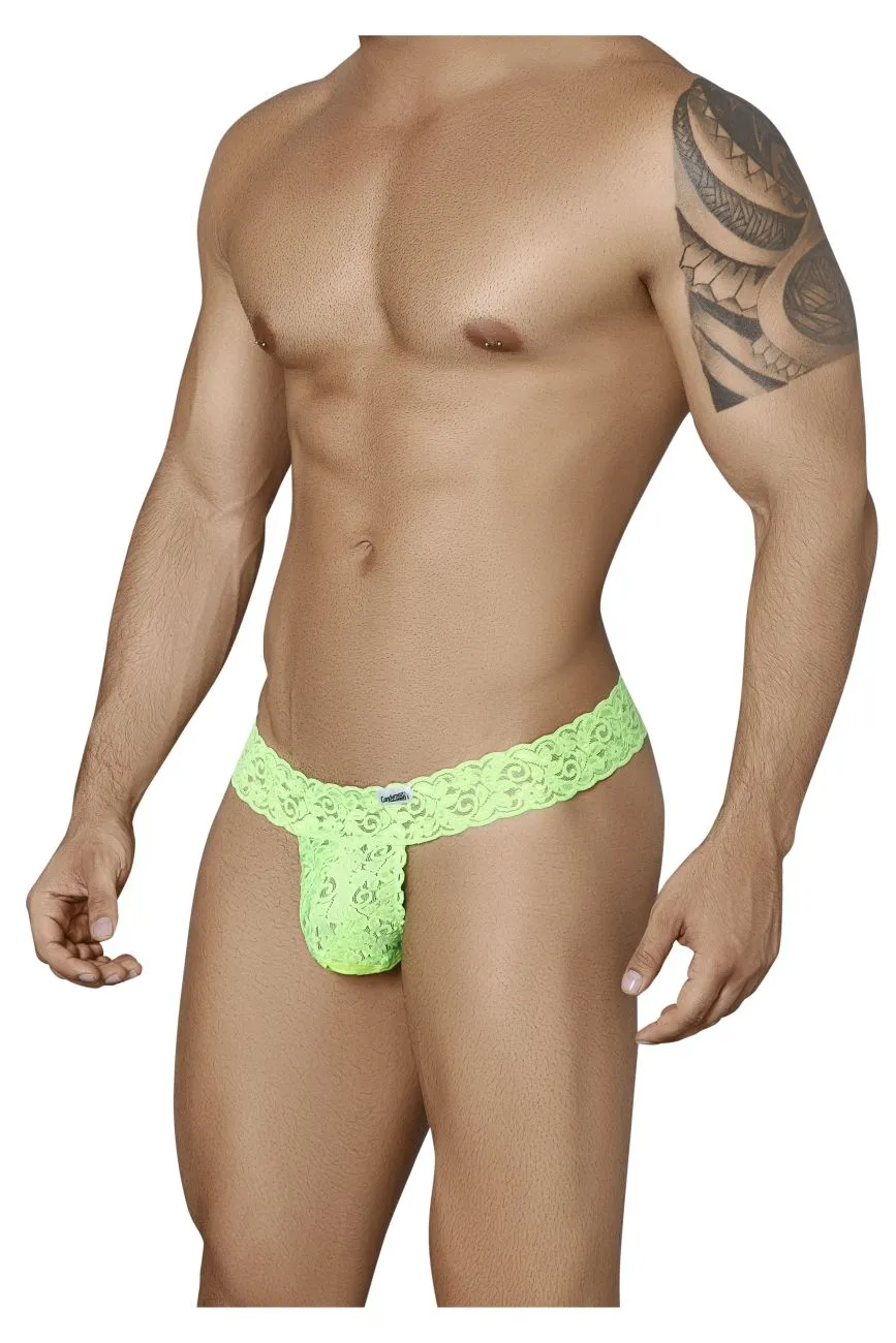 Clothing_Candyman_Mens Underwear CandyMan 99315X Peek a Boo Lace Thongs Color Hot Green