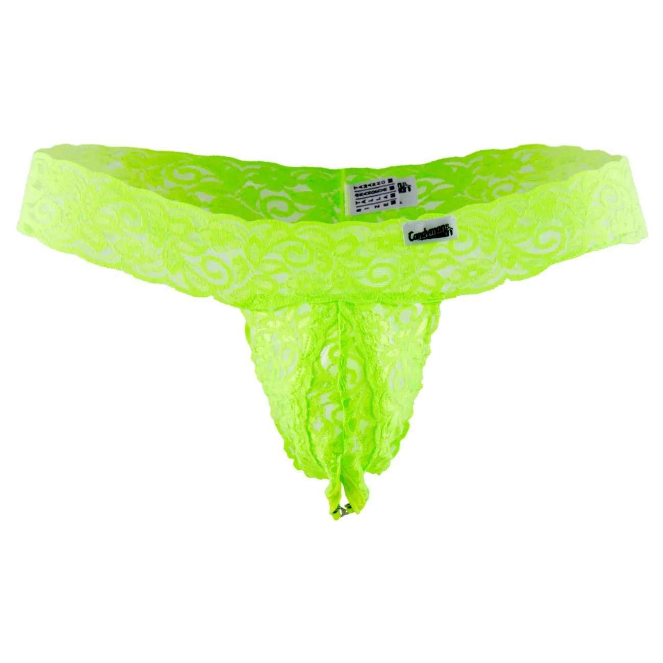 Clothing_Candyman_Mens Underwear CandyMan 99315X Peek a Boo Lace Thongs Color Hot Green