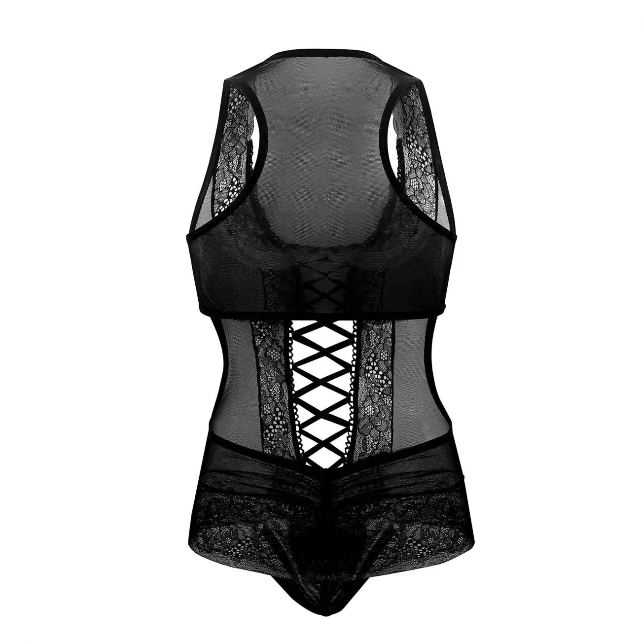 Clothing_Candyman_Mens Underwear CandyMan 99557X Mesh-Lace Bodysuit Color Black
