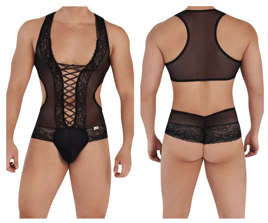 Clothing_Candyman_Mens Underwear CandyMan 99557X Mesh-Lace Bodysuit Color Black