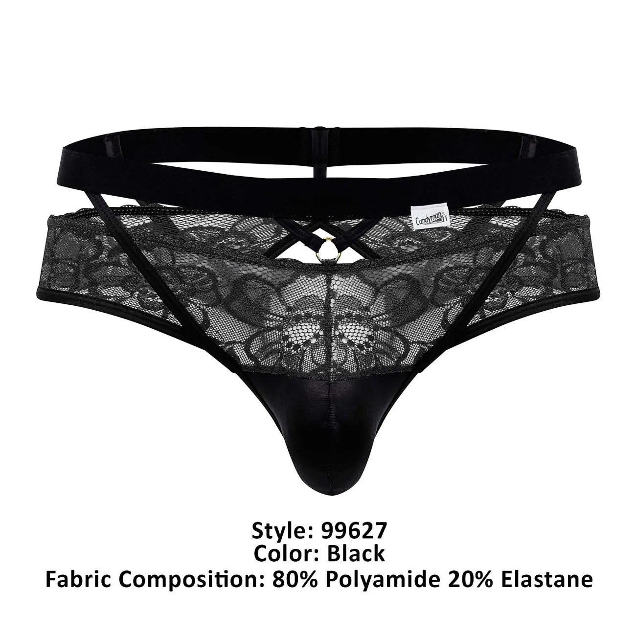 Clothing_Candyman_Mens Underwear CandyMan 99627 Lace Jockstrap Color Black