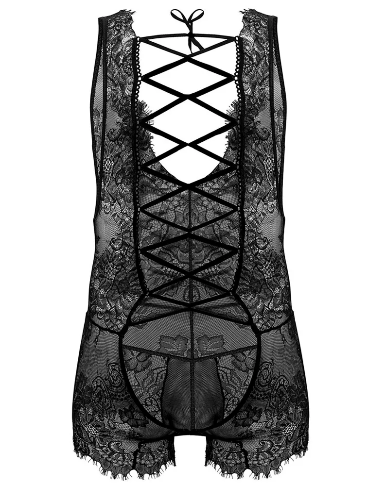 Clothing_Candyman_Mens Underwear Candyman 99743 Lace Bodysuit Black