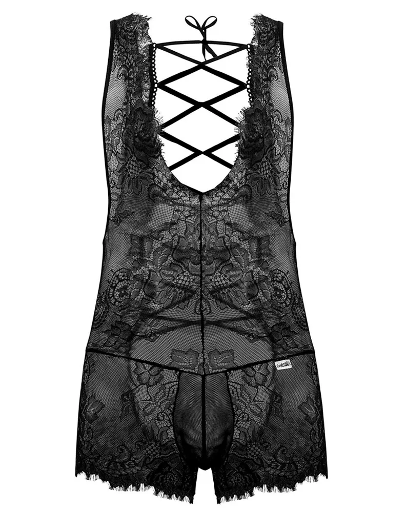 Clothing_Candyman_Mens Underwear Candyman 99743 Lace Bodysuit Black