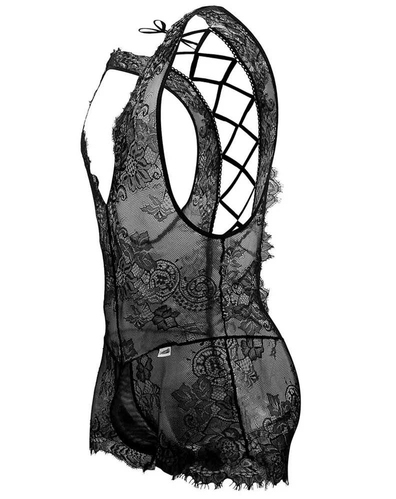 Clothing_Candyman_Mens Underwear Candyman 99743 Lace Bodysuit Black