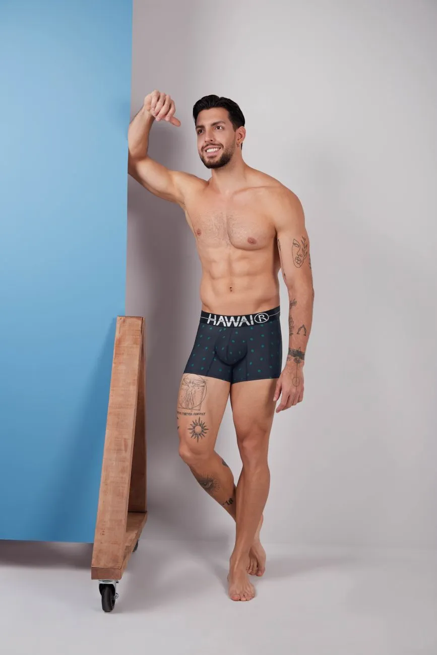 Clothing_Hawair_Mens Underwear HAWAIR 42520 Printed Microfiber Trunks Color Dark Blue