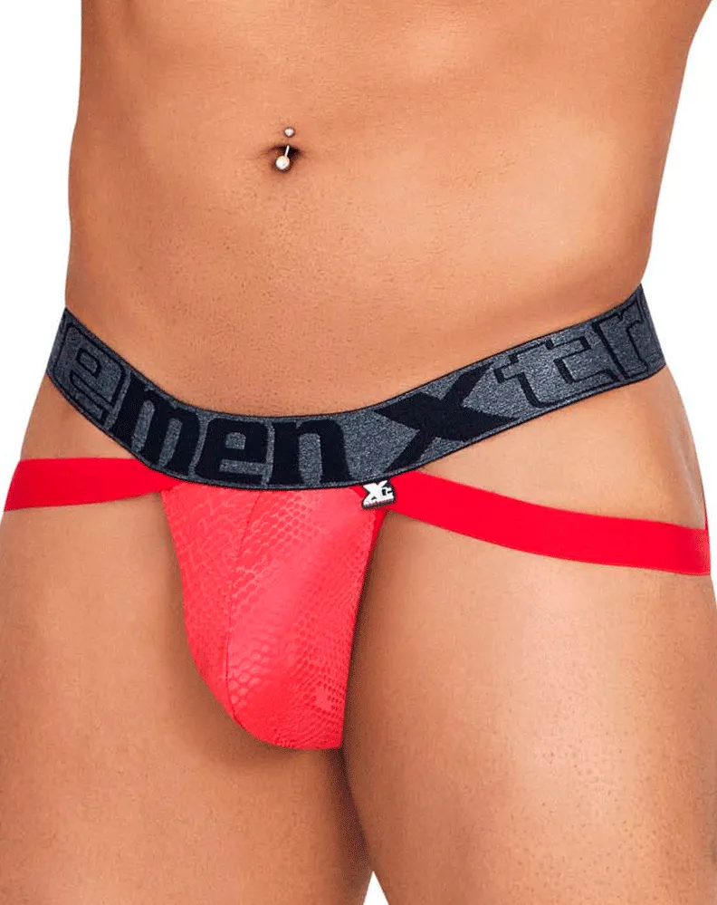 Clothing_Xtremen_Mens Underwear Xtremen 91128 Snake Print Jockstrap Red