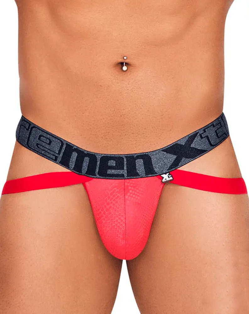 Clothing_Xtremen_Mens Underwear Xtremen 91128 Snake Print Jockstrap Red