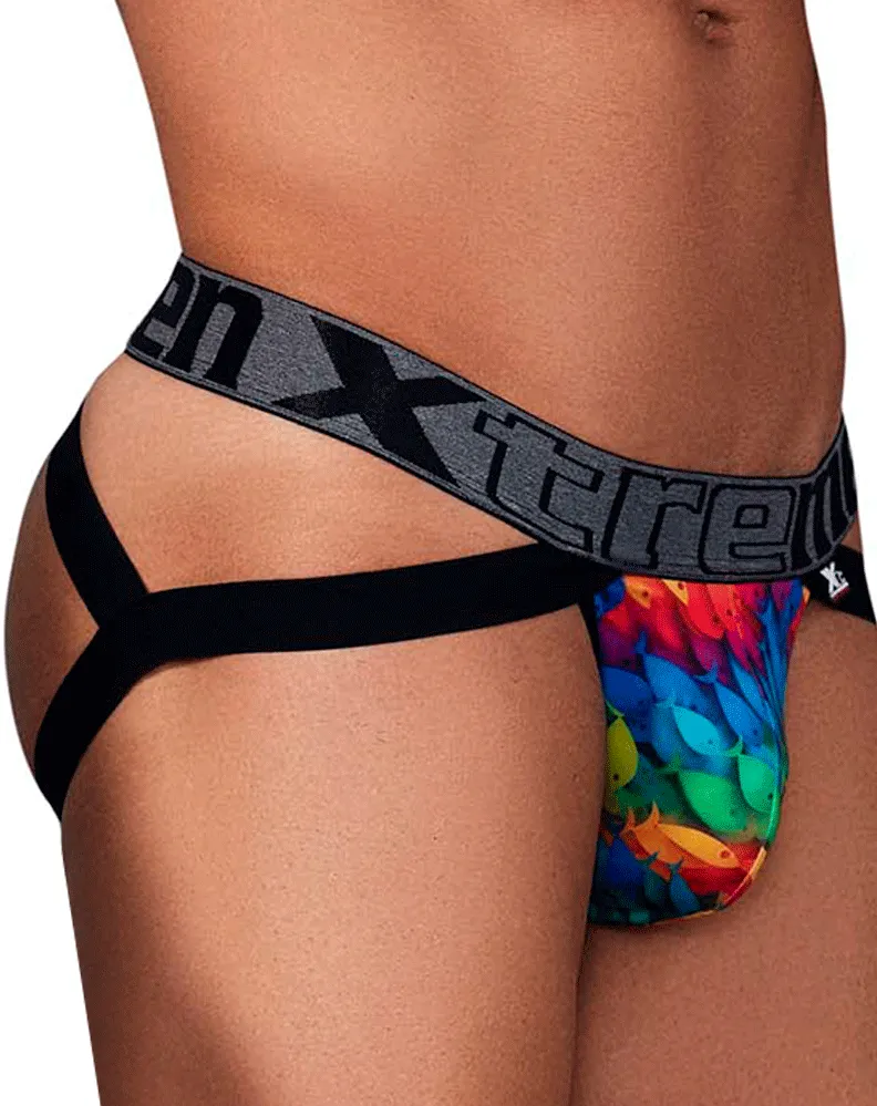 Clothing_Xtremen_Mens Underwear Xtremen 91148 Printed Microfiber Jockstrap Rainbow Fish