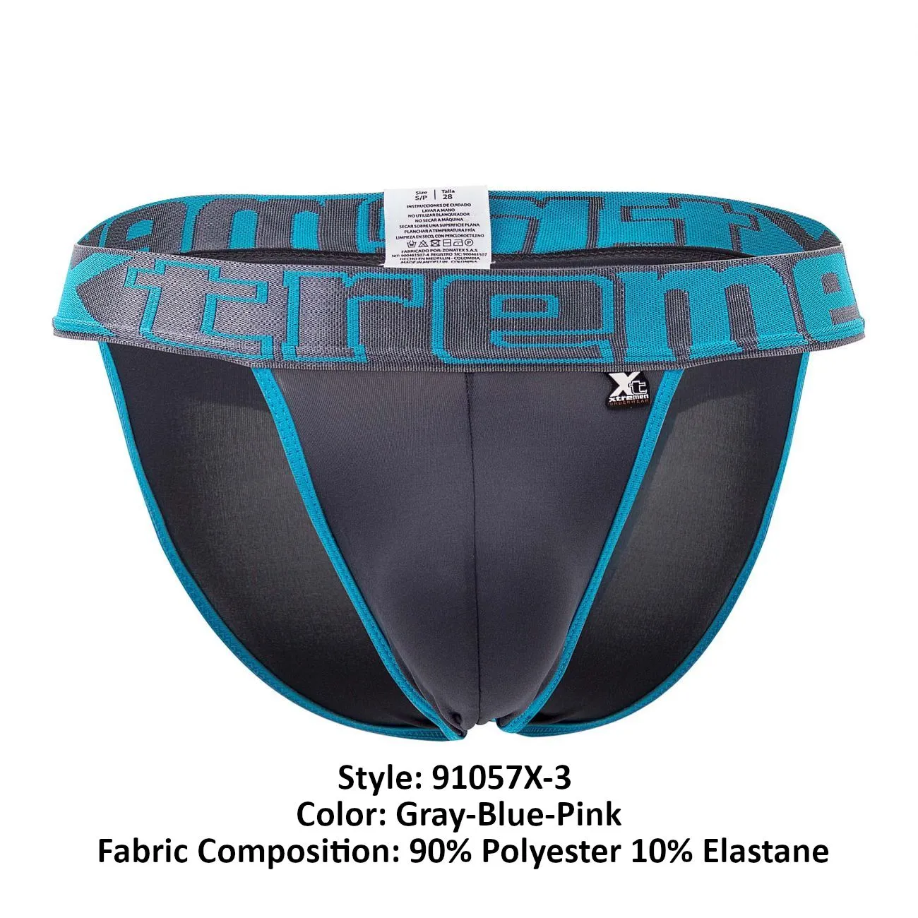 Clothing_Xtremen_Underwear Xtremen 91057X-3 3PK Bikini Color Gray-Blue-Pink